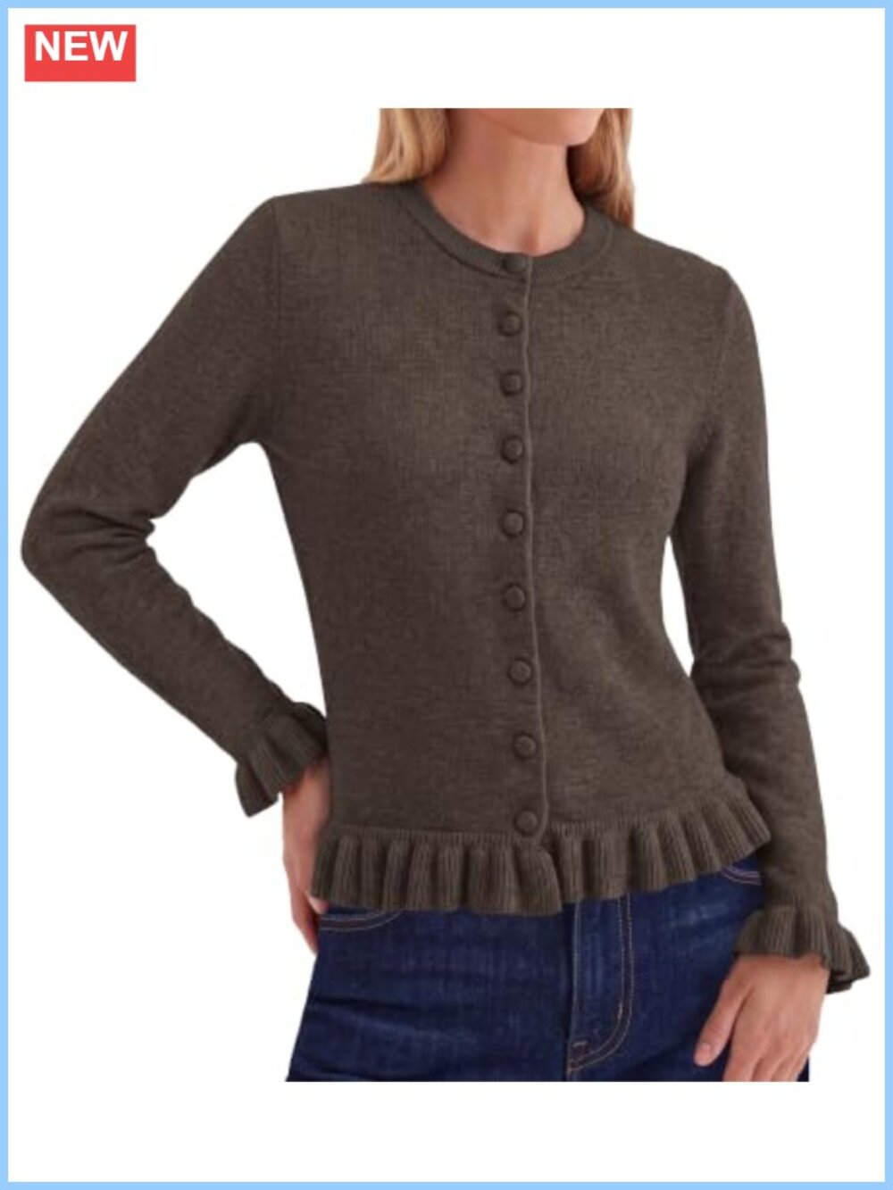 Ruffle Button Down Cardigan Sweater Soft Knit Long Sleeve